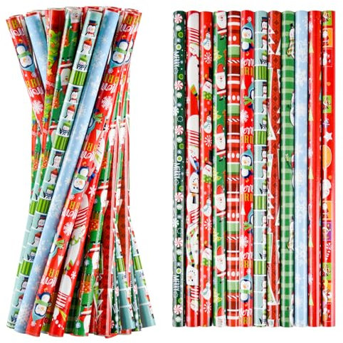 PLULON 75 Stück Weihnachtsstifte mit Radiergummi Weihnachtsstifte mit Weihnachtselementen des Weihnachtsmannes, Elch, Schlitten, Glocke für Weihnachtsfeier liefert Weihnachtsholzstifte