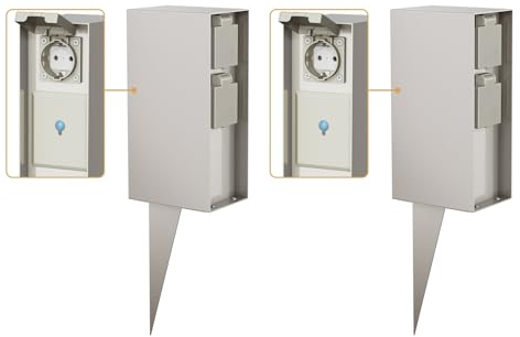 ledscom.de 2 Prises de Jardin POMI avec Piquet de Terre pour l'extérieur, IP44, Smart Home, WLAN, Alexa, 3X, INOX, carré, 23cm
