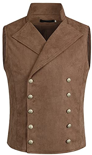 Allthemen Gilet pour hommes en daim col montant à double boutonnage Gilet pour hommes Slim Fit Costume Gilet Business Soiré Marron L