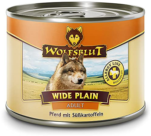 WOLFSBLUT – Wide Plain Adult | Nassfutter mit natürlichen Zutaten und wertvollen Superfoods für ausgewachsene Hunde. Getreidefreies Alleinfutter ohne Zusatzstoffe in der Dose | 12x200g Pferd