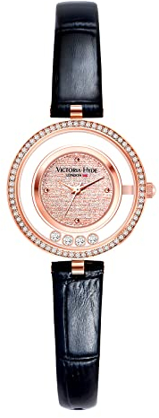 VICTORIA HYDE Damen Uhren Kleines Grünes Zifferblatt Analog Quarz Armbanduhr mit Edelstahlarmband Lederarmband (Schwarz)