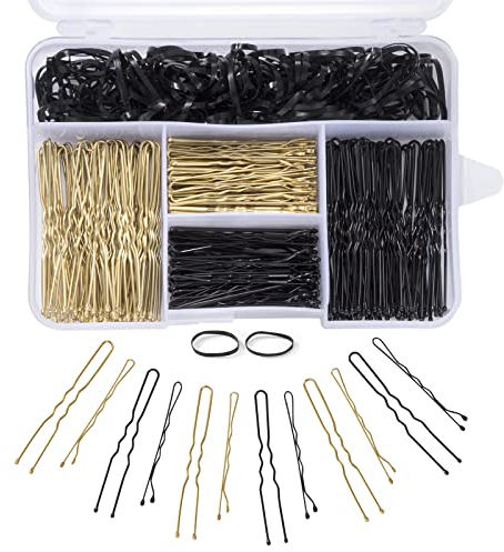 Haarnadeln Gold Schwarz Bobby Pins Haarspangen Metall Set 200 Stück Unsichtbarer mit Aufbewahrungsbox Haargummi 100 Stück für Frauen Dame Mädchen Kinder Friseursalon