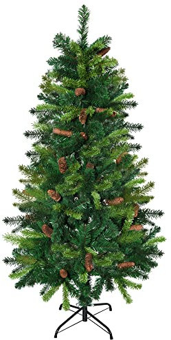 HOMCOM Künstlicher Weihnachtsbaum 150 cm Dekorationsbaum mit Tannenzapfen, einfach aufzustellen, stabil mit Metallbasis für Haus, Geschäft