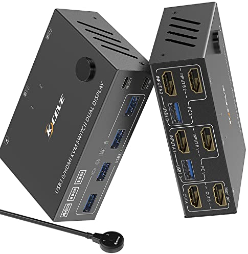 KVM Switch 2 Computer 2 Monitore, KCEVE HDMI USB 3.0 Umschalter Dual Monitore Unterstützt 4K@60Hz Aktie Monitor Maus Tastatur für Laptop, PC, PS5, Xbox