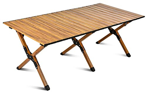 HYGRAD BUILT TO SURVIVE Wooden Effect Egg Roll Picnic Table Portable Foldable Wooden Effect Carry Garden Outdoor Table (120cm)