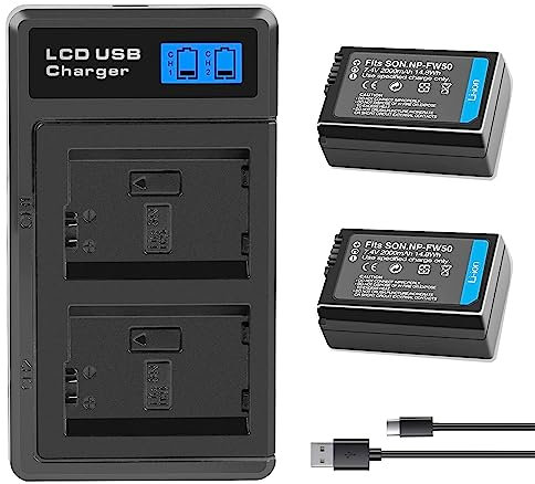 SLODA 2 pacchi 2000mAh Batterie agli ioni di litio NP-FW50 e Caricabatterie doppio Compatibile con Sony A6500 A6400 A6300 A6000 A7 A7II A7RII A7SII A7S A7S2 A7R A7R2 A55 A5100 RX10 RX10II
