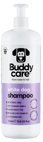 Weißes Hundeshampoo von Buddycare - Aufhellendes und Aufhellendes Shampoo für Hunde - Tiefenreinigung, frisch duftend - Mit Aloe Vera und Pro-Vitamin B5 (1L)