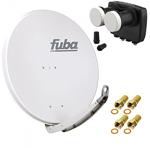 Digital Sat Anlage 2 Satelliten Astra/Hotbird - 2 Teilnehmer | Fuba DAA850G Sat Schüssel 85cm hellgrau + DUR-line MB6-TW Monoblock Twin LNB 6° (DVB-S2, HDTV, 4K/8K, 3D) + 4xF-Stecker vergoldet