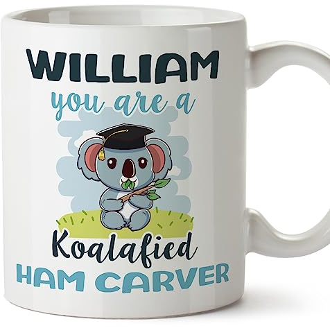 MUGFFINS Personalised Mug for HAM Carver Man - in English - Custom Koalafied - Funny Custom Gift for Colleagues - Ceramic 11oz Mug