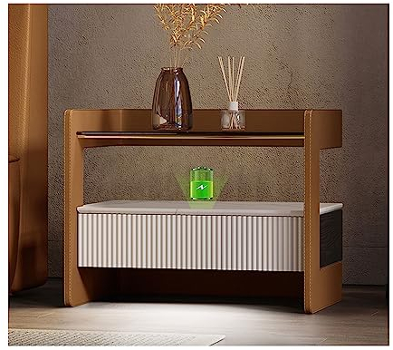 Nachttisch Moderner Nachttisch mit kabelloser Ladestation & Smart-Sensor-Lichtglasplatte Nachttisch Holzschublade Beistelltisch Leder Nachttisch für Schlafzimmer Kommode (Farbe: Braun,