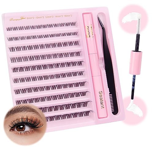 Parriparri Faux Cils Individuel Kit Bande Transparente 3D Extension Cils avec Lash Bond and Seal et Applicateur 120 Grappe Faux Cils Naturel Cils Bouquet 8-16mm DIY Cluster Lashes Kit