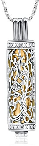 QGJNSGC Collier urne pour cendres pour homme et femme - Arbre de vie cylindrique - Bijou funéraire - Pendentif funéraire - Cadeau pour cendres, Acier inoxydable