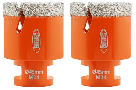 BGTEC Forets Diamant 45mm Trépans de Forage avec Filetage M14 pour Perçage à sec en Porcelaine Carrelage Granit Marbre（2 pièces）