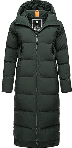 Ragwear Damen Wintermantel Warmer wasserdichter und atmungsaktiver Steppmantel extralang mit Kapuze Patrise YOUMODO Dark Green Gr. XS