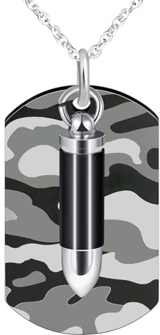 INFINIONLY Herren Edelstahl Camouflage Dog Tag Halsketten Kreativer Bullet Anhänger für Jungen Personalisierter Medaillons Kette für Jugendlich