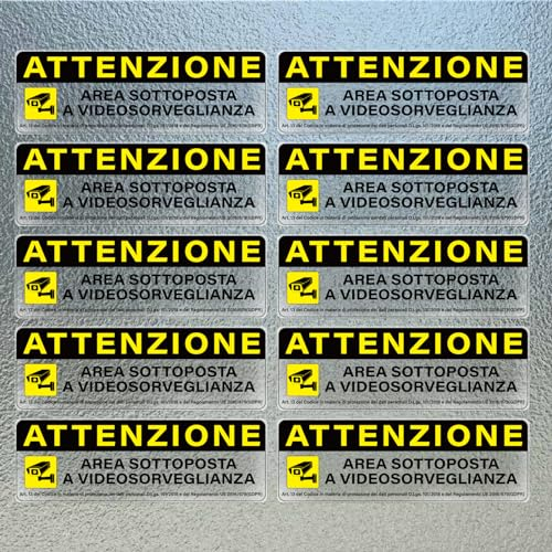 YIKIADA 10 Adesivi Videosorveglianza, Area Videosorvegliata, Segnalo di videosorveglianza Misura 15 x 5 cm in PVC Morbido Laminato, Impermeabile