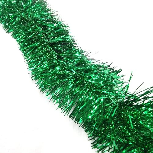 HSD Christmas Tinsel Garland 2M (6.5ft) Xmas Metallic Chunky Fine Sparkle Garland Shiny Christmas Tree Party Decorations (Fine Green)