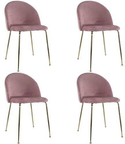 Marvin Sedia in Velluto e Oro Oslo da Sala Pranzo Con Gambe Metallo Dorate Seduta Imbottita Sedie Poltroncine Di Design Per Salotto Soggiorno Moderne (Rosa, 4)