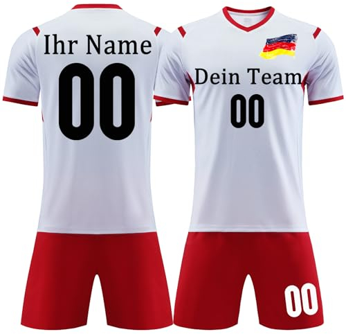 OPUTWDF Fussball Trikot Kinder Set Personalisiert Fußball Trikot Anzug Herren/Junge Football Tshirts Shorts Trikot mit Eigenem Namen