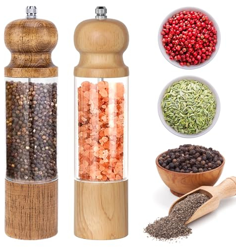 Sindax Lot de 2 Moulin à Sel et Poivre en Bois 8 Pouces Manuel Boite Cuisine pour Moudre Différents épices