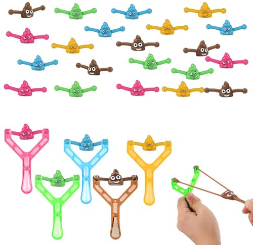 5pcs Catapulte Caca avec 25pcs Balles Mignonnes, Jouet Lance Pierre Catapulte Collante au Doigt de Nouveauté pour Enfants Adultes Cadeaux de Fête Anniversaire Blague Jouets Cadeaux(5 Couleurs)