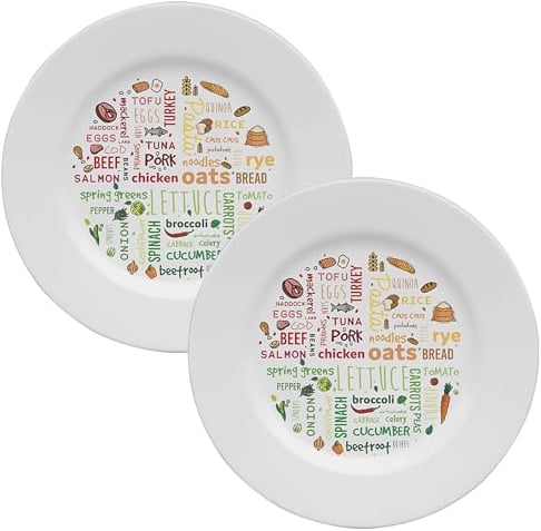 Thorness Pair of Colourful Melamine Portion Control Plate for Adults to Encourage Healthy Eating, Melamine Diet Plate Visually Divided for Slimming and Weight Loss