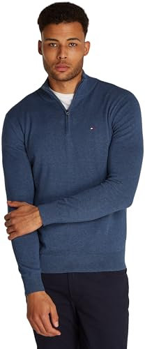 Tommy Hilfiger Uomo Pullover con Cerniera Mock Neck Mezza Zip, Blu (Aegean Sea Heather), XL
