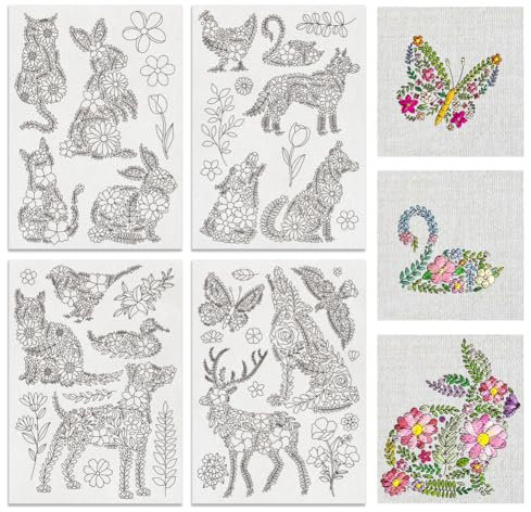 BENECREAT 4 Blatt 41 Stück Blumentiere Wasserlösliche Handnähstabilisatoren, Stickvlies Zum Abreißen, Blumen-/Blättermuster, Schnitzt, Hemden, Mäntel, Taschen, Handtücher