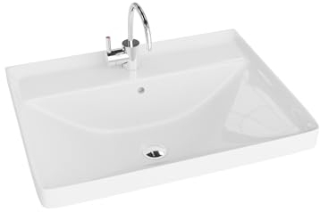 LAVITA Möbelwaschtisch Nevada 600 Möbelwaschbecken Waschbecken mit Überlauf und Hahnloch Aus hochwertigem Porzellan Waschtisch 61x47x21 cm Weiß Glanz