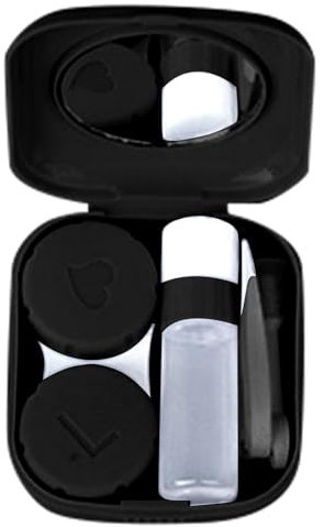 MYSUNBAR Schwarz Kontaktlinsenbehälter - Tragbar Hygiene Kontaklinsenbehälter Reise-Set Mit Spiegel für tägliche Ausflüge
