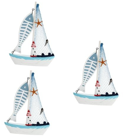 SEWACC 3stücke Segelboot Dekoration Aus Nautische Tischdeko Kunsthandwerk Im Maritimen Stil Für Wohnräume Und Schreibtische Stilvolle Boot Modellierung Blaues Design
