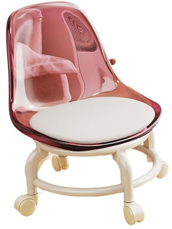 Taburete con Ruedas y Asiento Giratorio, Taburete para pedicura, para Oficina, Garaje, Cocina, Limpieza de Suelos, peluquería, Rosa