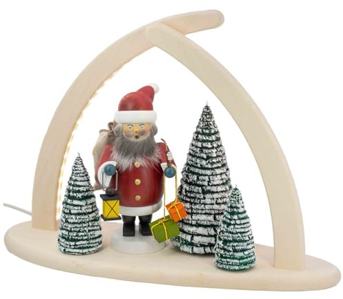 Seiffener Volkskunst | LED Spitzbogen Weihnachtsbogen Weihnachtsdeko | Schwibbogen Lichterbogen Fensterbeleuchtung aus dem Erzgebirge | 43x33 cm | Weihnachtsmann