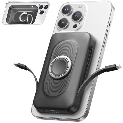 Batterie externe magnétique 20000mAh 22,5W PowerBank avec Mag-Safe,4 en 1 charge rapide Power Bank avec Type-C/IOS câble, portable batterie externe support pour iPhone 16-12/Mini/Pro/Pro Max/Plus noir