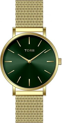 TORII Damenuhr Grün Edelstahl - rund Quarz G34GS.FG Milanaise-Armband Strichindizes wasserdicht 50 m