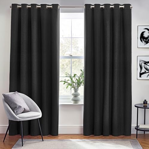 furn. Dawn Textured Blackout Ösenschals - Thermisch Gefüttertes Paar (Schwarz, Breite 168 x Länge 229cm)