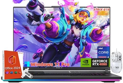 ASUS ROG Strix G18 Gaming Laptop - Office 2024 Lifetime License, 18 240Hz WQXGA, Intel i9-14900HX, GeForce RTX 4080, 64 GB DDR5, 4 TB SSD, Backlit Keyboard, Windows 11 Pro, w/Cefesfy Accessories