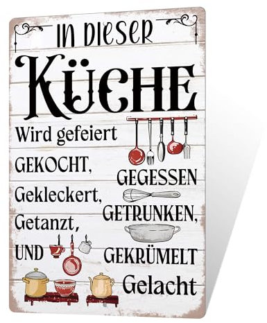 Putuo Decor Küchenschild – In dieser Küche wird gefeiert – Retro Blechschild für Wanddeko