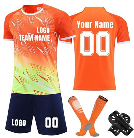 Generisch Personalisierte Fußball Trikot Set mit Name & Nummer und Logo– Trikot, Hose, Socken + Knieschoner für Kinder & Erwachsene