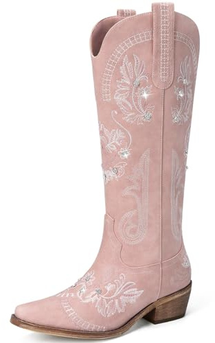 Dixhills Bottes de cowboy pour femme – Bottes de cowgirl à mollet large, bottes de cowgirl à paillettes scintillantes avec broderie classique, bout pointu à enfiler et fermeture éclair rétro