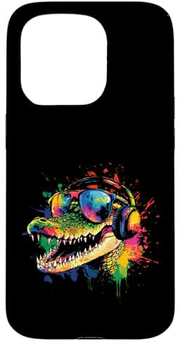 Splash Art Aligator Musik Kroko Kopfhörer Krokodile Hülle für iPhone 15 Pro