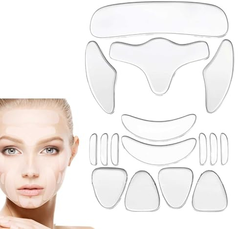 16 Pezzi Cerotti per Il Viso Silicone Pad Silicone Cerotti antirughe viso silicone riutilizzabili effetto lifting pelle liscia trasparenti taglia unica colore neutro