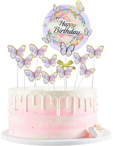 11 Stück happy birthday tortendeko schmetterling,happy birthday cake topper,dreidimensional schmetterling tortendeko geburtstag mädchen Geeignet für party,Hochzeit,cake topper geburtstag