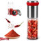 OurLeeme Chili-Mühle Edelstahl & Glas, Gewürz-Chili-Schneider für grobe Gewürze & trockene Chilis, Gewürzmühle, Kräutermühle, Gewürzmühle mit Aroma-Schutzdeckel, 170ml