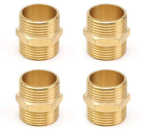 HERKINDNESS 4 Pièces Raccord 1 Pouce, Raccord Double G1 (Ø 32.5 Mm) Mamelon Double 1 Pouce, Hexagonal Réducteur en Laiton, pour Systèmes et Tuyaux de Chauffage D'eau Potable