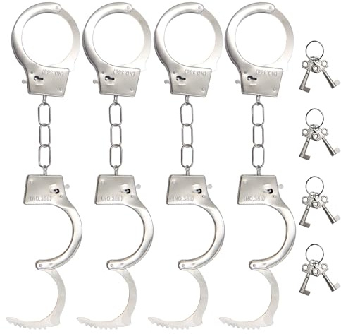 MIPIACE 4 Stück Polizei Handschellen Handschellen Kinder mit 4 Schlüssel Handcuffs aus Metall Handschellen Polizei Kostüm Mottoparty Requisiten Spiel Einstellbare für Kinder für Polizei Spielen