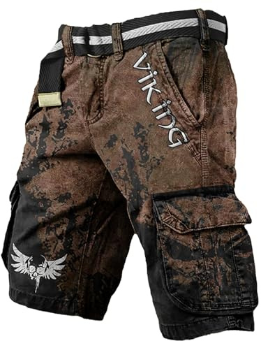 Herren Wikinger Totenkopf Sommer Shorts 3D Druck cooler Grafik Hose Strand Wander Cargohose