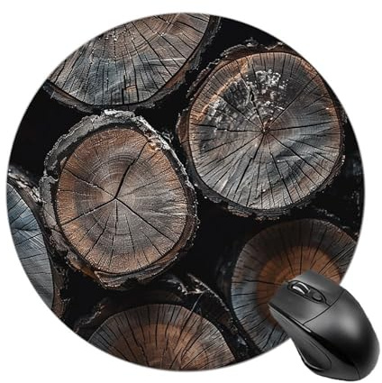 Mauspad aus rundem Holz mit Rutschfester Gummibasis, Gaming-Mäusepad, kabellose Mäuse, Schreibtischzubehör für Home-Office-Computer und Laptops