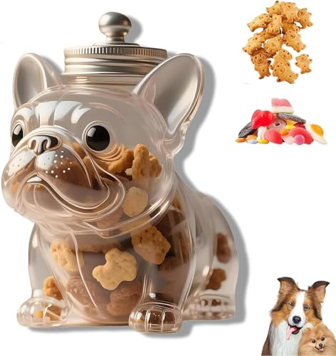GINGER TECH French Bulldog Cookie Jar, Cute Airtight Treat Containers with Lids, Adorable Dog Shape Glass Food Jars, Pet Food Storage Container for Cookies, Candy, Coffee Pods