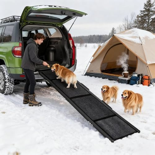 RBFGYIOP Hunderampe Auto Klappbar 180×43 cm, Extra Lange Hundetreppe Faltbar Bis 113 kg, Super Flacher Winkel, rutschfeste Oberfläche Für SUV, Truck, Hohes Bett